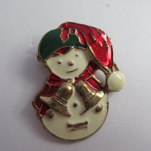 Enamel Snowman Christmas Holiday Brooch Pin Goldtone Metal Vintage Lot of 2 - Picture 9 of 12